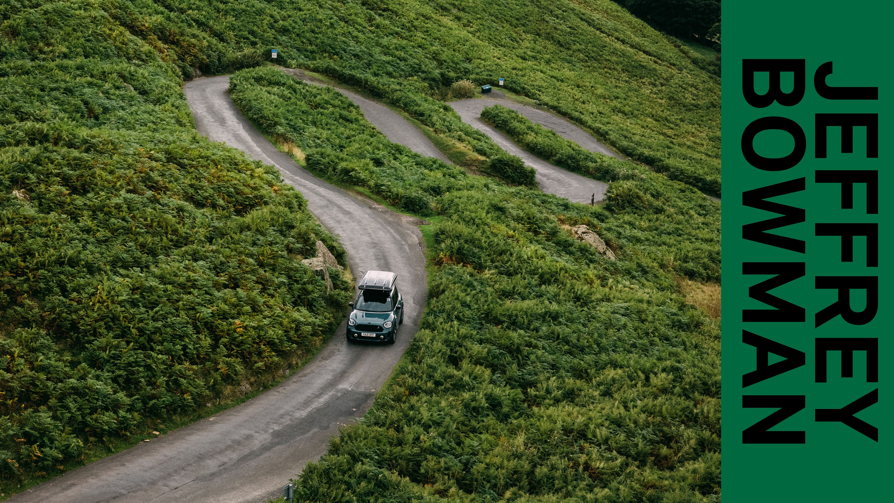 Jeffrey Bowman in his MINI Cooper S ALL4 Countryman Plug-In Hybrid traveling through England’s Lake District National Park.